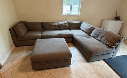 Gray L-Shaped Sectional Sofa & Ottoman — NEED GONE THIS AFTERNOON
