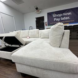 Beige Sectional Sofa & Ottoman 