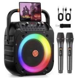 Karaoke Machine, Portable Bluetooth Karaoke Speaker with 2 Wireless Microphones