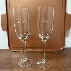 Wedding Bride and Groom Champagne Flutes 