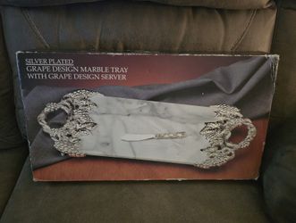 Godinger Silver Plated Grapes Green Marble Tray NO KNIFE Cheese Tray
