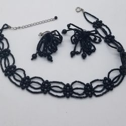 Black beaded choker earrings