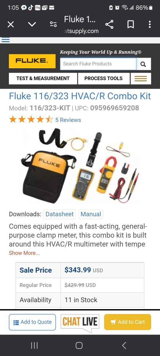 Fluke 116/ 313 Hvac/ R Combo Kit