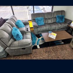 Barcelona Gray Fabric Reclining Sofa/Loveseat Sets---$1299---Wow!!!---No Credit Needed Financing Available 