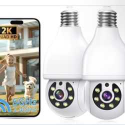 2K Light Bulb Security Camera 5G&2.4G WiFi Security Cameras Wireless Outdoor Indoor,360°Bulb Cameras for Home Security Outside Indoor,Motion Detection