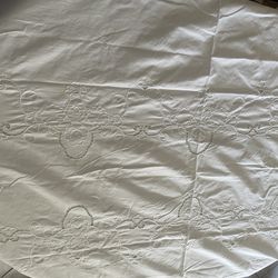 Vtg Sunweave Floral Basket Embroidered Tablecloth 68x120 & 12 Napkins White