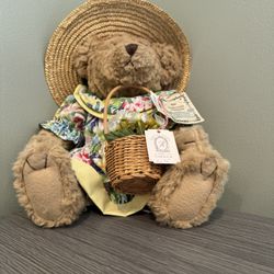 Russ “Timeless Teddies” Bear in Floral Dress with Straw Hat – Collectible Plush