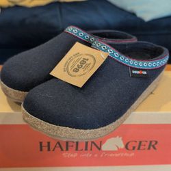 Haflinger GZ10 Navy Wool Slippers. Size 39/W8 NIB