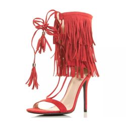 Schutz Pamela Mid Heels Bright Orange Cow Suede Sandals Size 11B Made In Brazil
