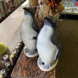 VTG 1988 Blow Mold Penguins Yard Display Union Prod Inc Xmas Winter 23" Lot of 2