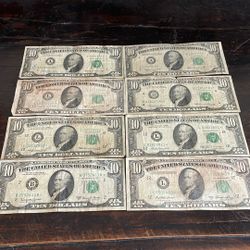 Eight Old $10 Star Notes, 1950A, C; 1963A, 1969 A/B/C