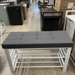 SONGMICS 31.9" Shoe Bench Storage Bench Entryway Bench with Cushion - White / Gray