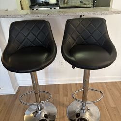 Adjustable Bar / Counter Swivel Stools , 2 pcs Black Faux Leather