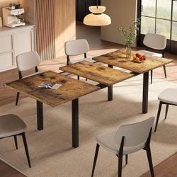 63" Extendable Dining Table for 4-8, Square Wooden Dining Room Table with Metal Base, Modern Extendable Table for e for Small Kitchens, Dining Office 