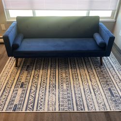 Blue Velvet Sleeper Couch & Matching Rug 5’x7’