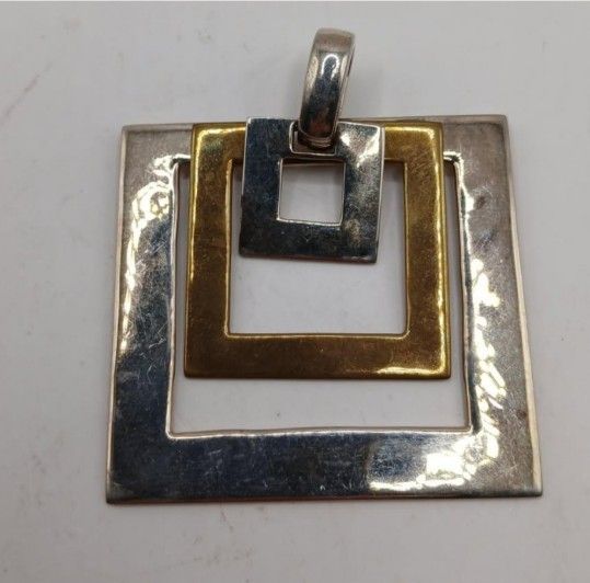 RLM Studio Robert Lee Morris Sterling Silver And Brass Squares Pendant Signed