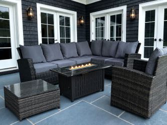 Outdoor Wicker Sectional Set with Fire Pit, we finance & Deliver, $54 down