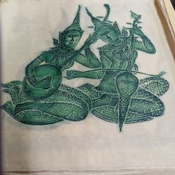  Bangkok Temple,Green Ink Rubbing,Art On Rice Paper 