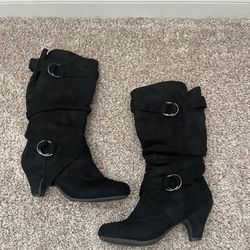 New Girls Kitten Heel Boots with Decorative Buckle Straps 