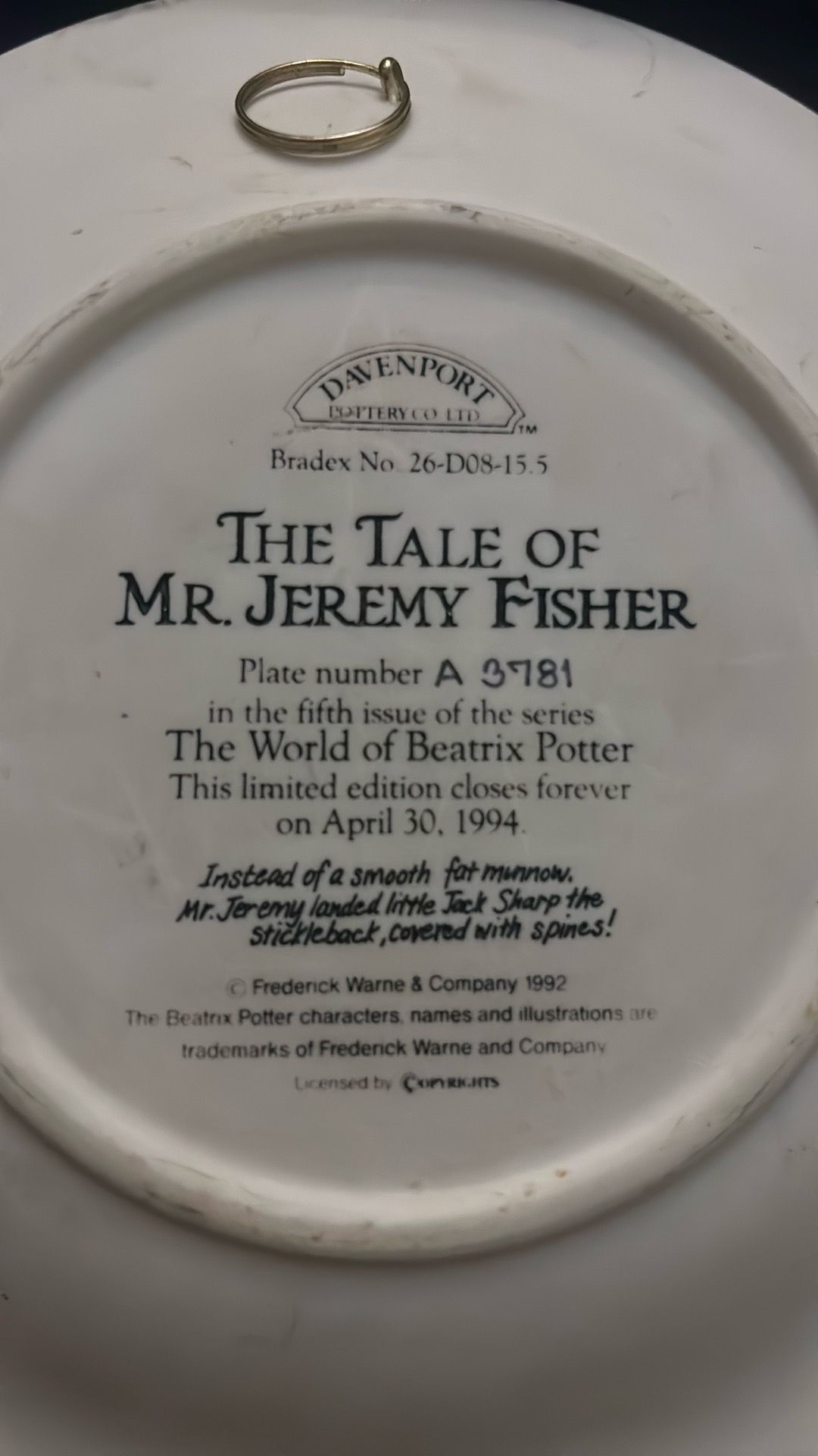 Jeremy fisher Daven port plate 1994