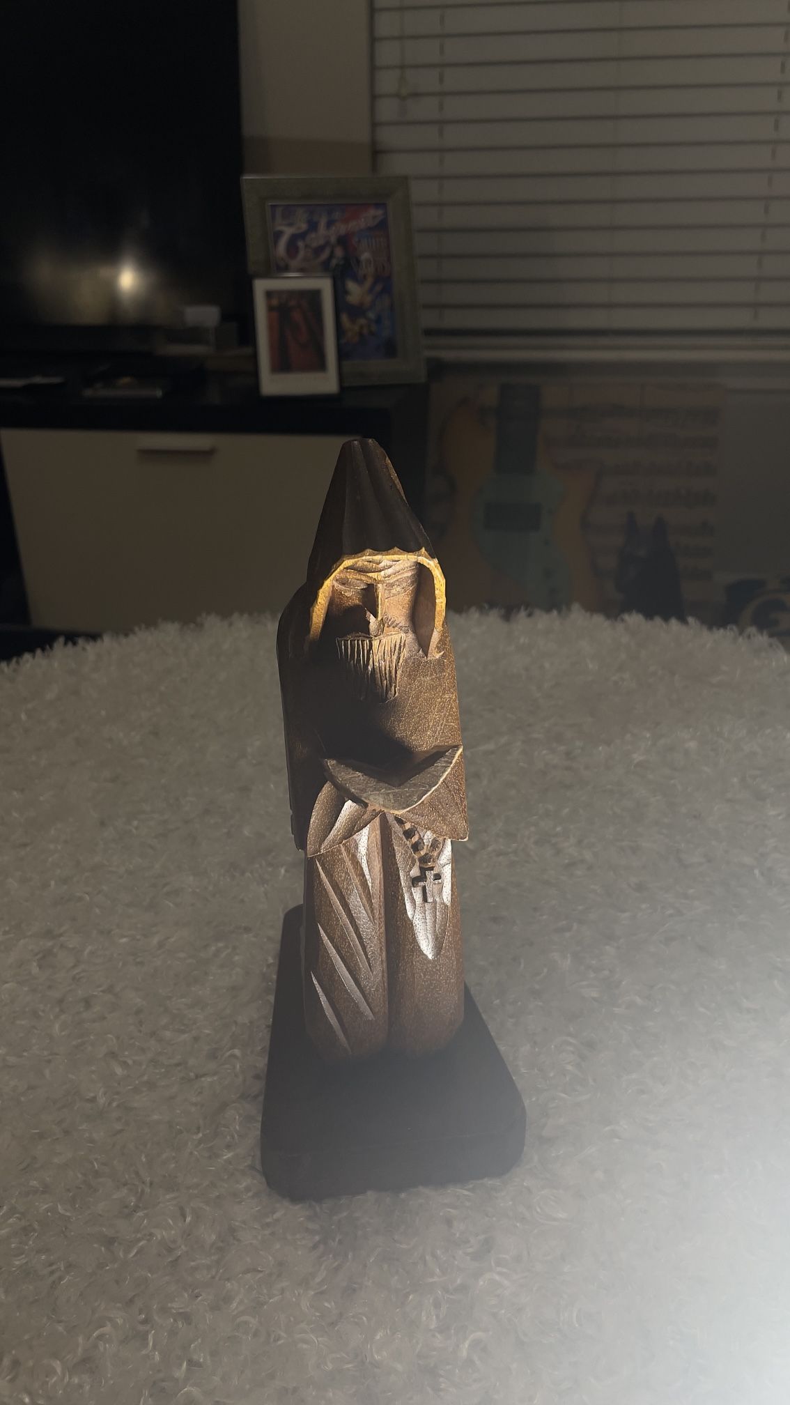 Vintage Friar Monk Hand Carved Wood Statue Statuette Folk Art 9” Figure Brown.