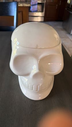 White Ceramic Skull Cookie Jar
