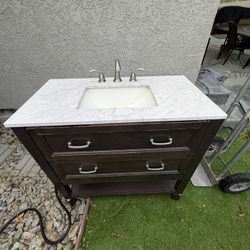 Bathroom Vanity  Marble Top With Chrome Hardware 36 X 18