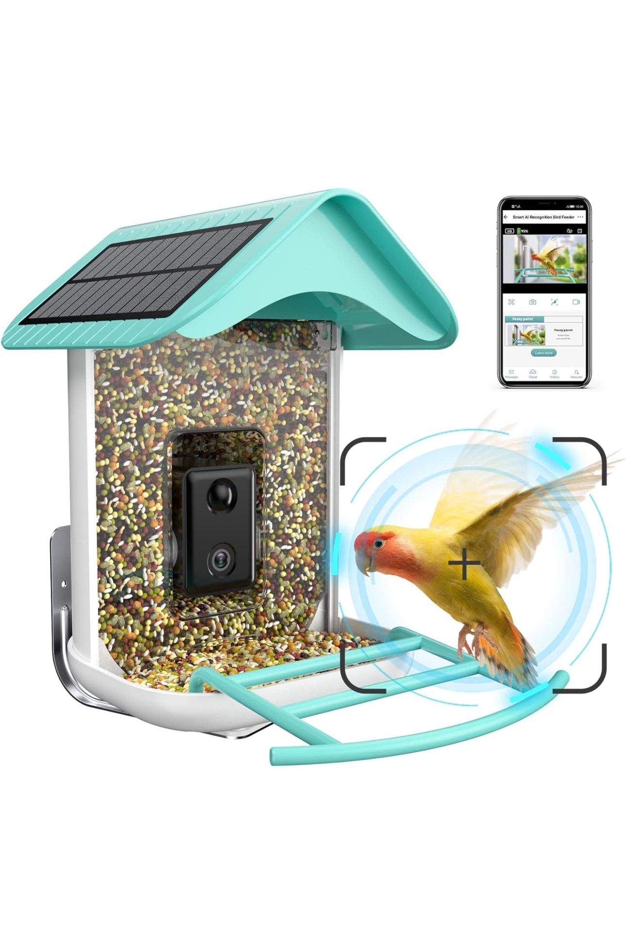 Bird Feeder with Camera, Smart Bird Feeder Camera, Bird Camera Auto Capture Birds and Notify, Free AI Recognition Forever, Bird Watching Camera Gifts