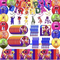 Rainbow Theme Party Decorations, Birthday Party Supplies Set Include Banner, Hanging Swirls, Tablecloth, Plates, Forks, Knives, Spoons, Napkins, Ballo