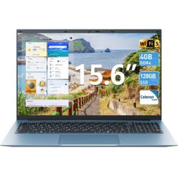 Laptop 15.6 Inch Laptops Computer, Celeron N4000 Processor, Windows 11, 4GB RAM 128GB SSD, BT5.0, HDMI, Webcam, 7000mah Battery, 180° Viewing, 2.4/5G 