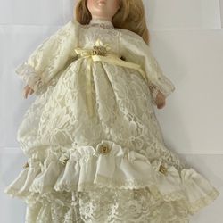 Porcelain Doll Royal Collection Berkshire Series Blonde White Dress Blue Eyes