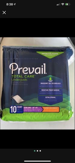Prevail Total Care Underpads, 10 count per packet, Extra Large - 30”x 30”.