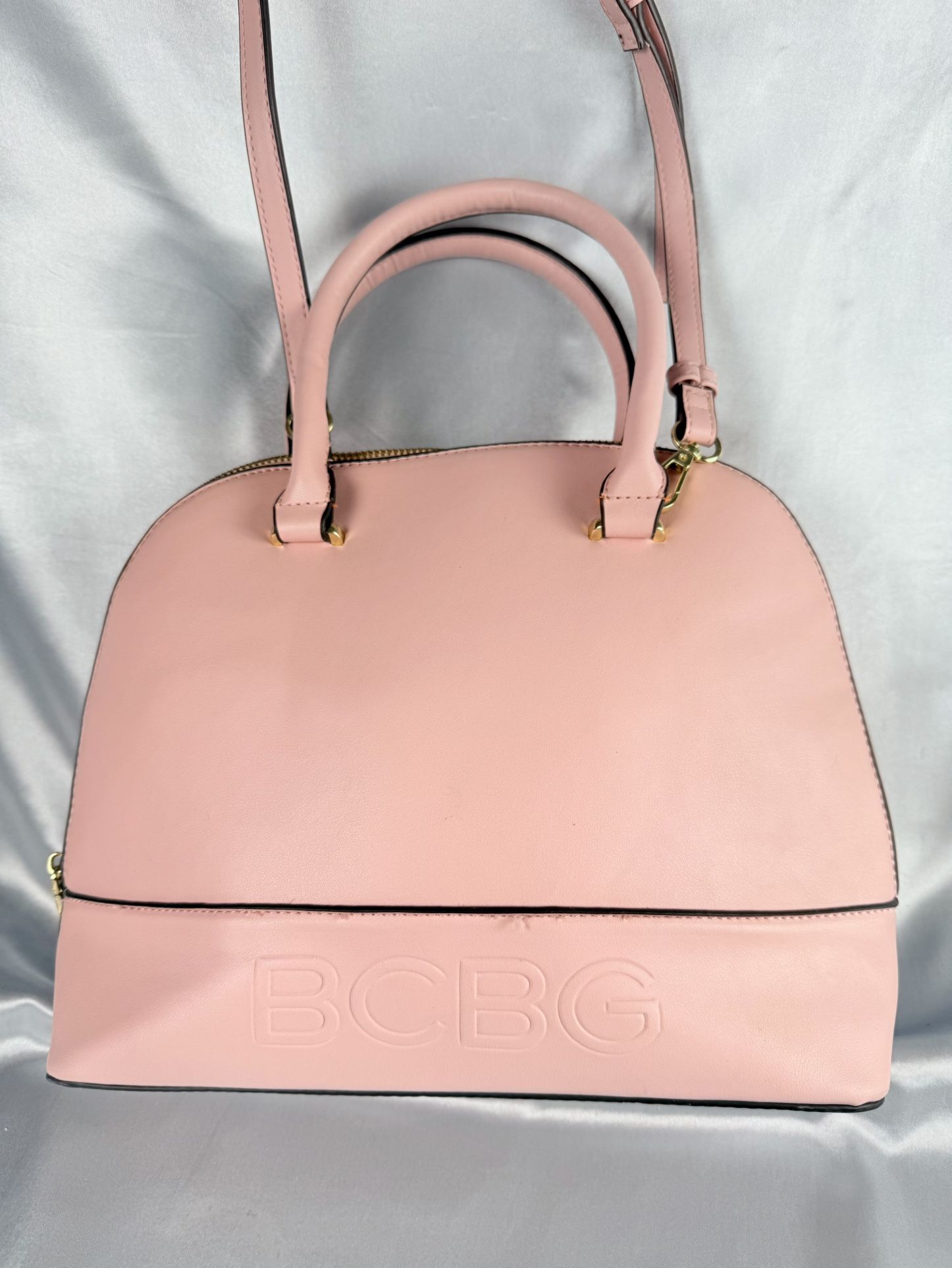 BCBG Bag Paris Women's Pink Faux Leather Gold Zip Double Handle Handbag