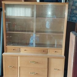 50's MID CENTURY MODERN BLOND CHINA CABINET HUTCH DINING FURNITURE