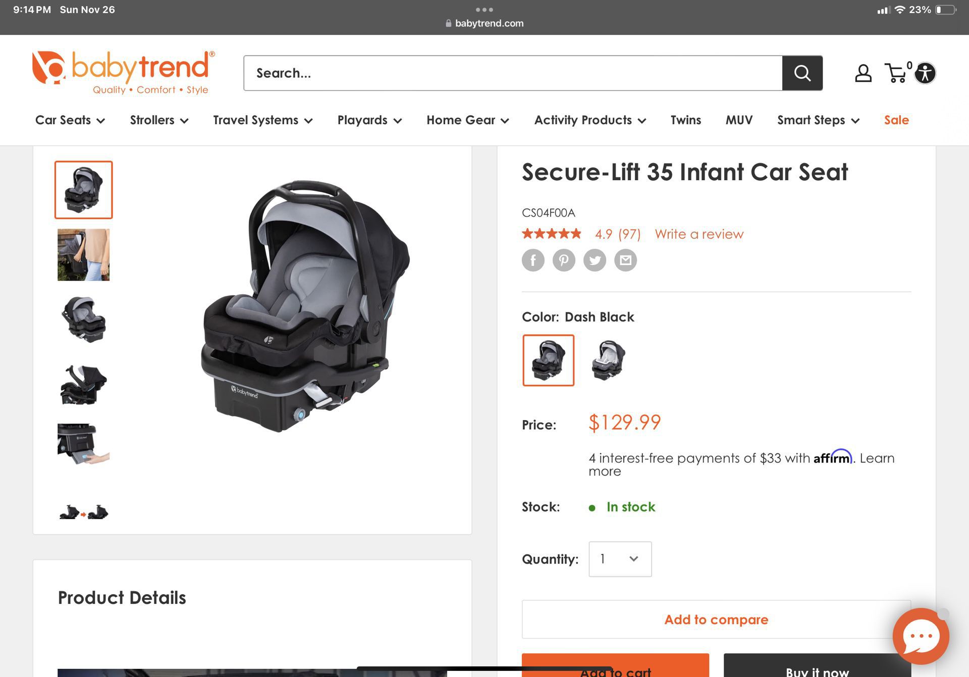 Baby Trend Infant Car Seat W/Base