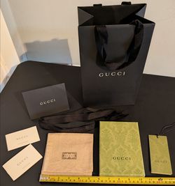 Gucci (Empty) Green Embossed Logo Box ~ 6.25"x 4.5" x 1" with Dust Bag, PPR Shopping Bag, Ribbon & More