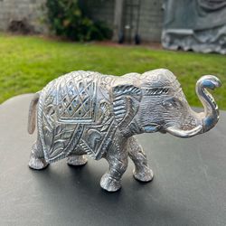 Decorative Silver Tone Elephant Figurine 6" Heavy Home Decor Boho
