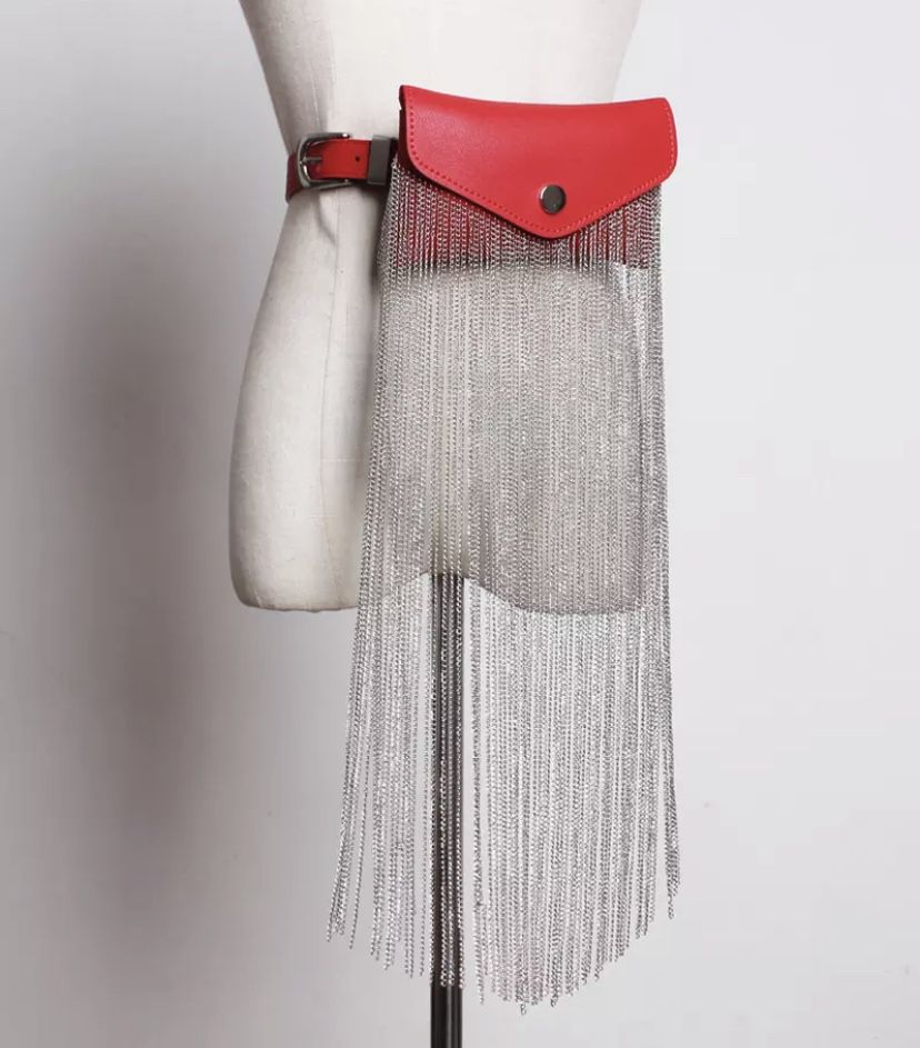 Leather Fanny pack with fringe chains! Amazing piece