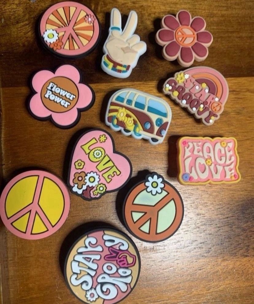 11 Croc Charms Shoes Flower Power Hippie Peace Love Groovy