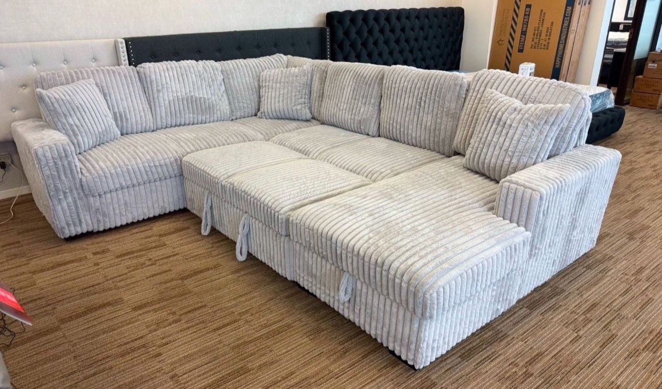 New Grey Sectional W Sleeper Sofa & Storage