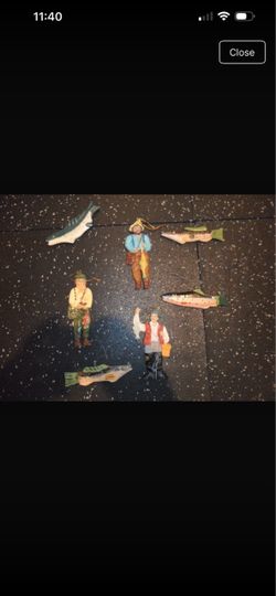 Christmas Fishing Ornaments Lot of 7 wooden Santa Fish Fisherman