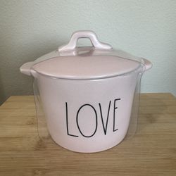Rae Dunn Small Pink Ceramic LOVE Pot with Lid - NEW