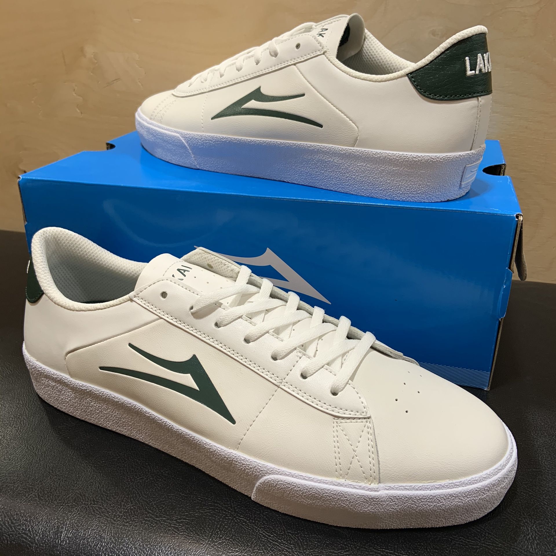 Lakai Newport White/Green Leather Brand New Sizes 5, 6, 8, or 11.5 skate skateboarding