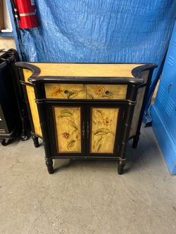 Black Floral Painted Wood Cabinet