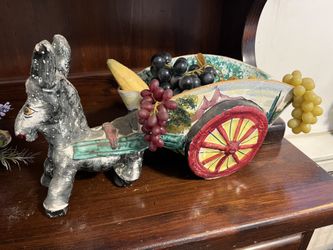 Vintage Italian Donkey And Cart Ceramic From Italy 