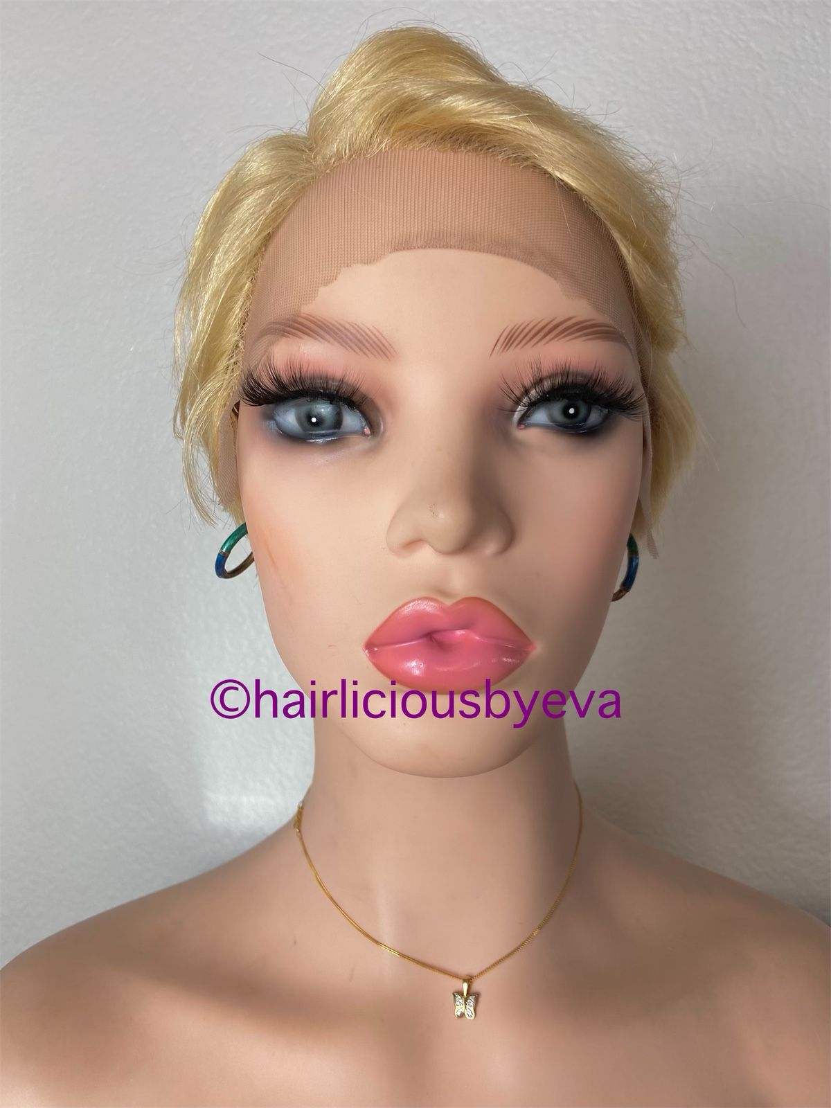 100 Percent Human Hair Wig Short Pixie Cut Blonde 613 Lace Front Side Part