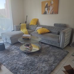 Grey Velvet Sectional Couch