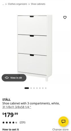 2 IKEA STÄLL Shoe Rack/Cabinet – White (3 Compartments)