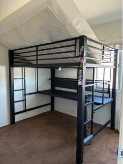 Loft bed desk on bottom full size bed on top