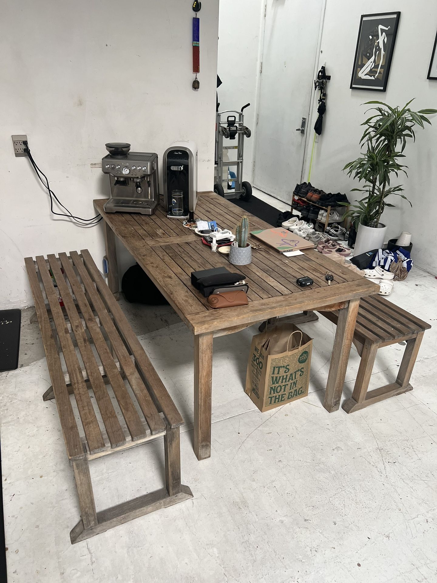 Large Teak wood outdoor table and Benches 